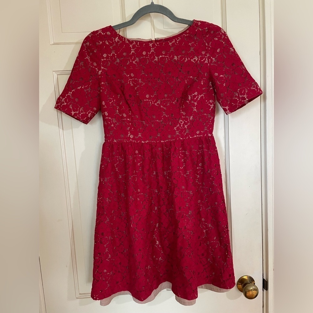 Adrianna Papell Petite Women's Red Lace Sheath Dress Size 4P - Picture 9 of 14